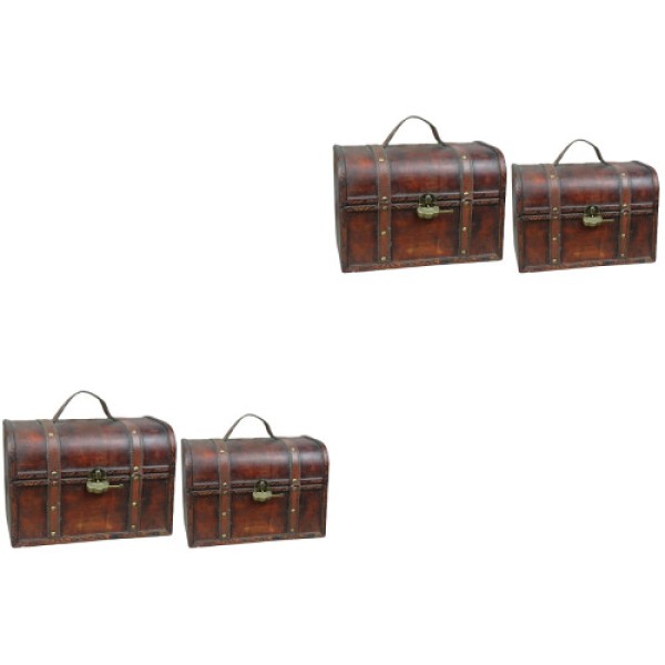 4 Pcs Wooden Storage Cases Retro Chests